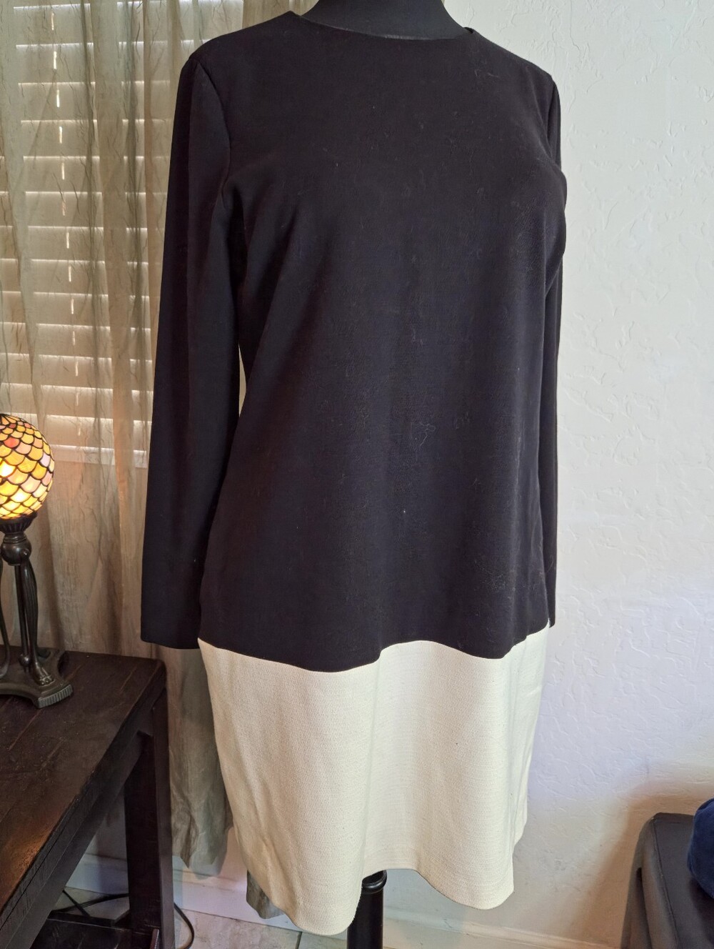 MICHAEL Michael Kors Black & Cream Colorblock Long Sleeve Shift Dress EUC #0402
